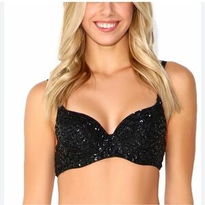 Iheartraves Black Sequin Bra Small